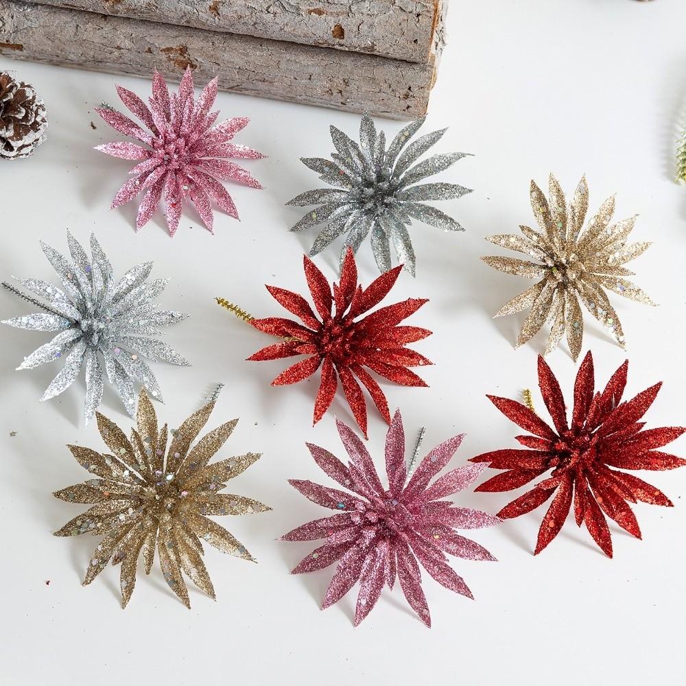Glitter Artificial Christmas Flower DIY Xmas Decorative Flowers  HolidaySupplies