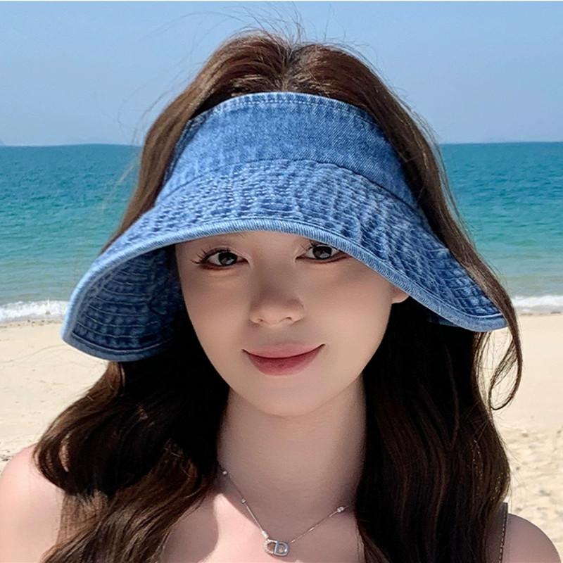 Summer Washed Denim Empty Hat Casual Sun Hat With Windproof Thread Big Brim Caps for Ladies