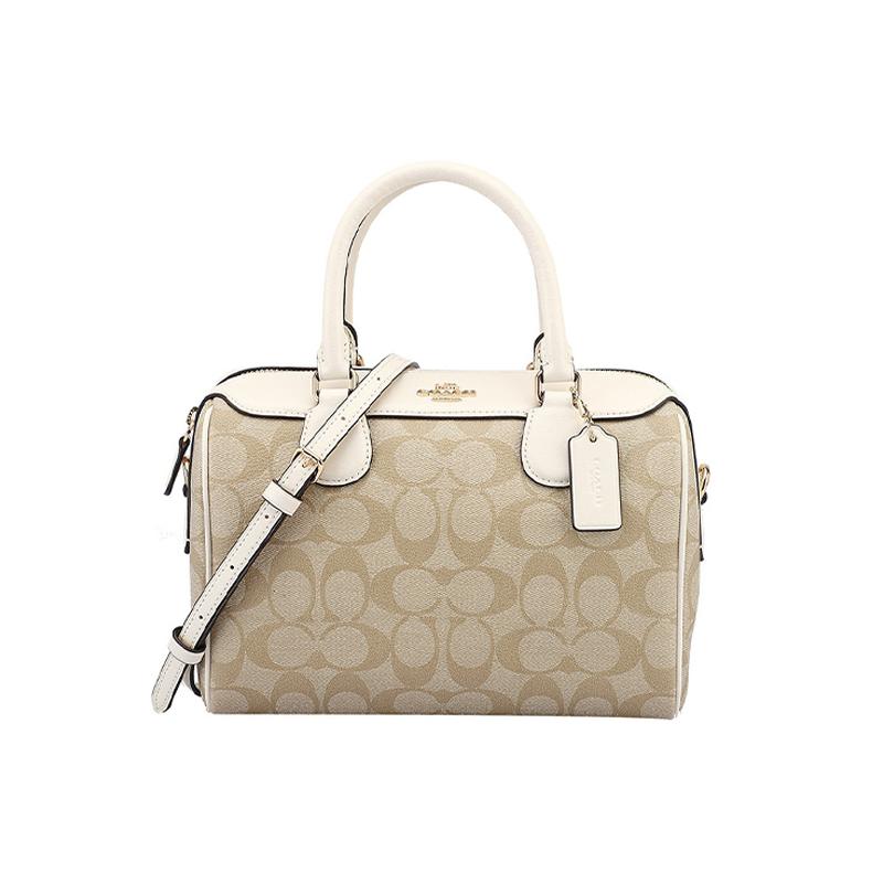 

COACH Bennett 23 Adjustable Shoulder Strap Zipper Faux Leather Boston Bag Shoulder Crossbody Bag Handbag Medium Women s White with Khaki Presbyopia білий