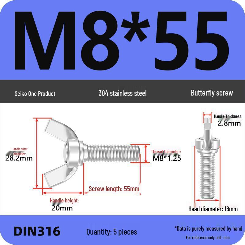 304 Stainless Steel Hand-Tightening Butterfly Weld Screws - Ram Horn M4 M5 M6 M8