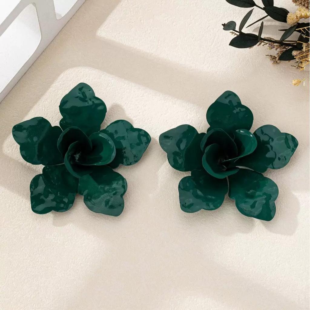 Popular Retro Pair Of Multi-Color Paint Exaggerated Large Flower Stud Earrings Suitable For Parties