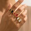 Vintage Stainless Steel Dripping Oil Imitation Enamel Opened Ring for Women Square Gold Color Adjustable Finger Ring Jewelry