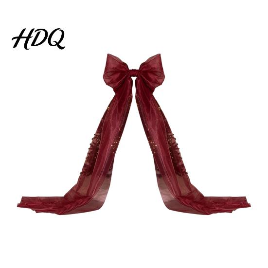 Herbruikbare Polyester Strikken Extra Grote Kerstboom Topper Strik 150 cm Reusachtig Tule met Feestelijke Cadeauverpakking Lange Slinger Organza Gaaslint