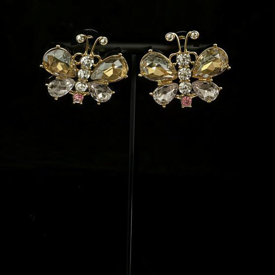 Elegant French Retro Butterfly Rhinestone Stud Earrings - Exquisite Socialite Style