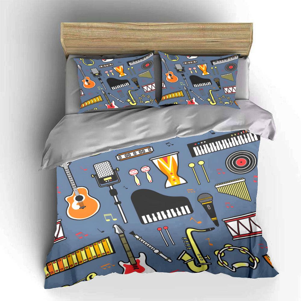 Musical Elements Collage Print Bedding Set 1 Duvet Cover 2 Pillowcases for Adult and Children Luxury Gift Full Size