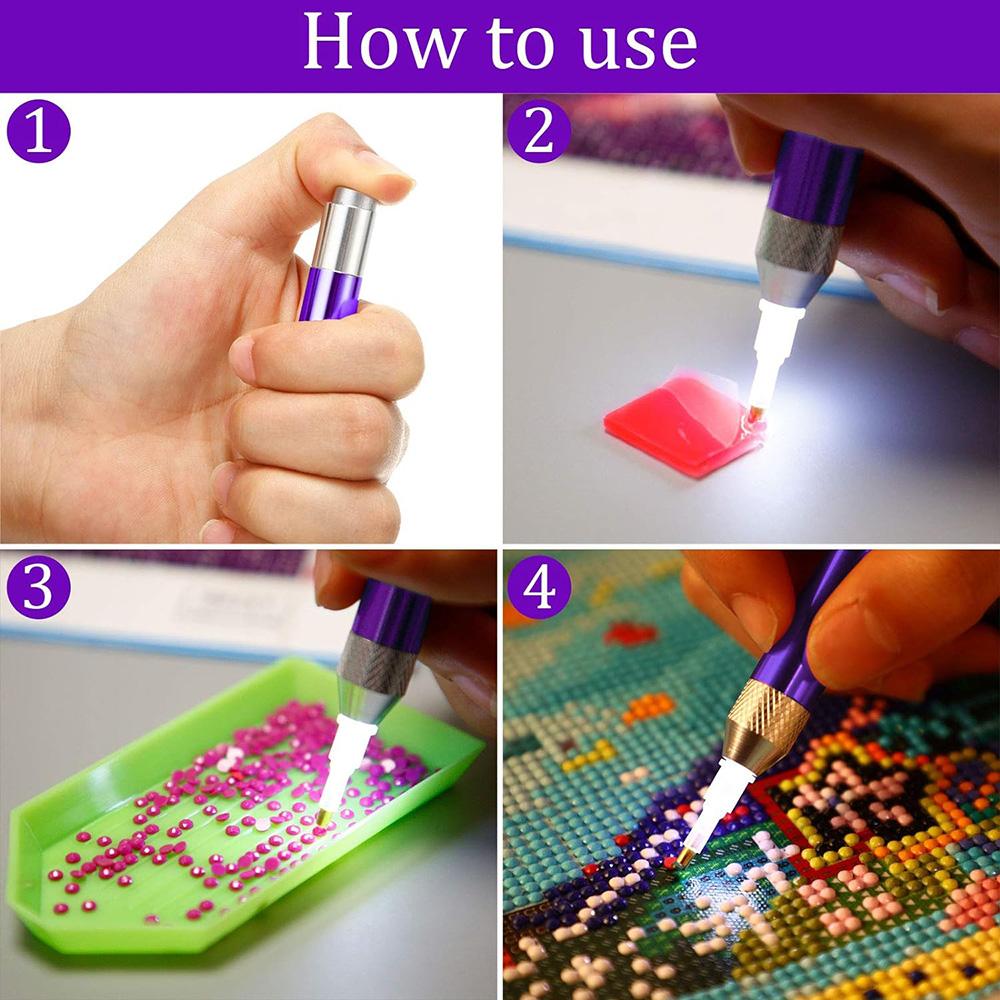Lighting Point Drill Pen Magnifying Glass LED Lighting Sticker Drill Pen Diamond Painting Tool Accessories Replacement Pen Heads