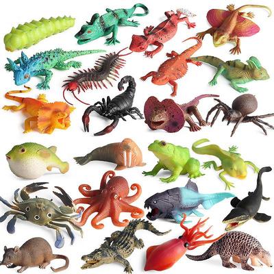 Jucărie de strâns TPR cu Animale Marine și Insecte - Modele de Dinozaur, Pește Balon, Șopârlă, Cobra, Șoarece.