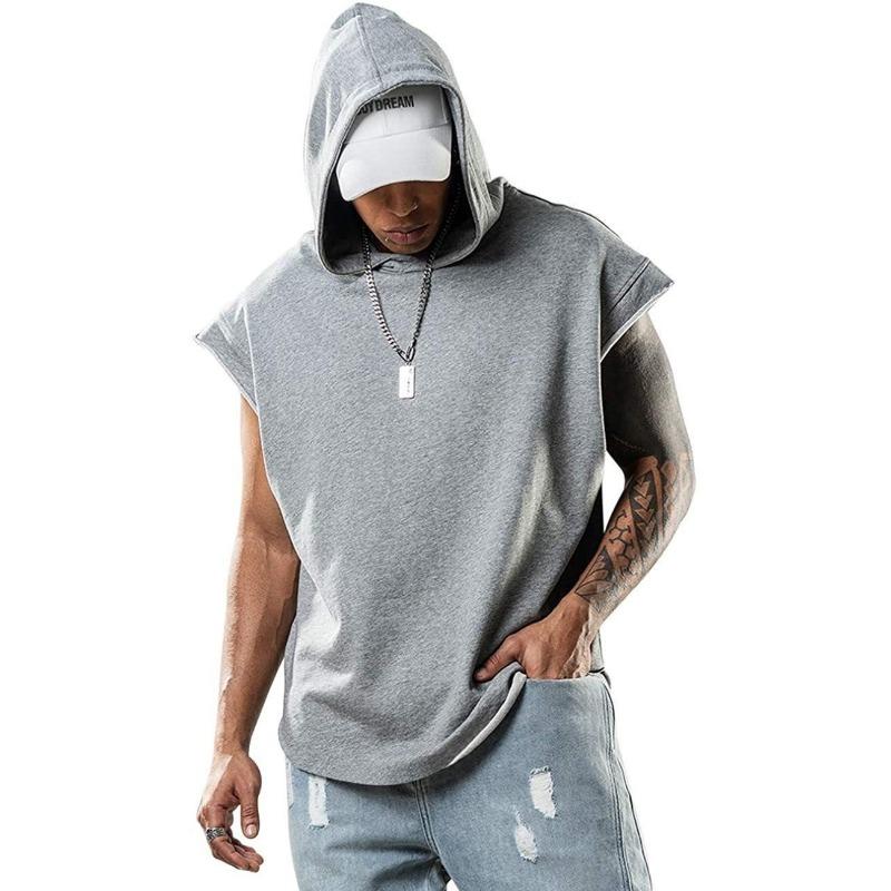 Herren Kapuzenpullover Ohne Ärmel Unifarben Lässig Mit Taschen