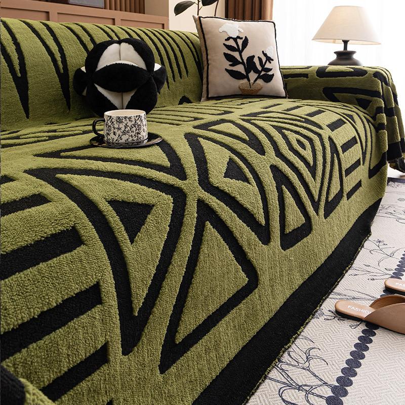 Geometric Patterns Thickened Winter Plush Warm Sofa Cover Durable Couch Cushion for Living Room Furniture Dust-proof Blanket