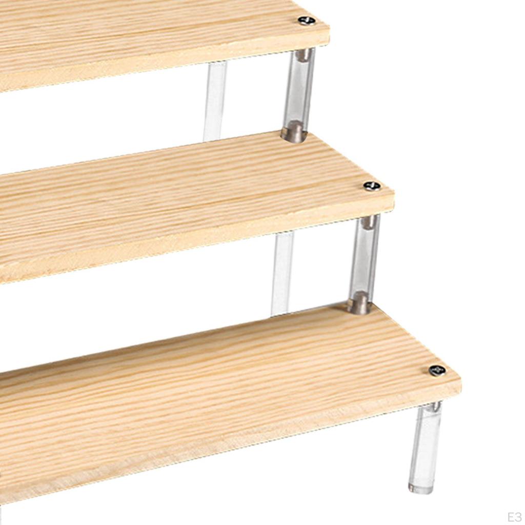 Acrylic Display Riser Shelf Organizer Showcase Fixtures Storage Wood Stand for Doll Figure