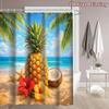 4Pcs 2D Flat Tropical Beach Shower Curtain Set with Non-Slip Bath Mat, Toilet Lid Cover, Contour Rug & 12 Hooks, Bathroom Decor