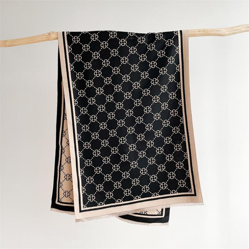 Camellia cashmere scarf women's winter senior sense versatile thickened warm scarf air conditioner shawl