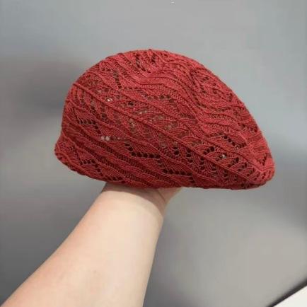 Hollow Knitted Beret Women'S Spring And Summer Thin Breathable Face Small Painter Hat French Retro Versatile Forward Hat