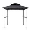 Grill Gazebo, 2.43 x 1.5 m Outdoor BBQ Gazebo with Double-Tiered Roof, Powder-Coated Steel Patio Grill Shelter with 2 Side Shelves & 8 Hooks, Grilling