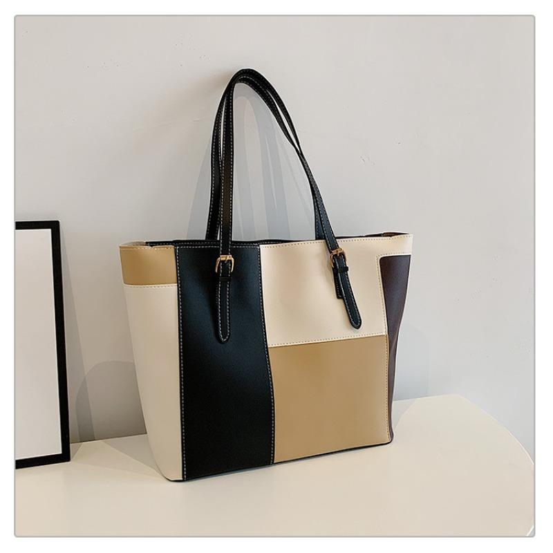 fashion splicing contrasting color women's , new trendy soft-faced casual shoulder bags, simple hand-carried women's bags