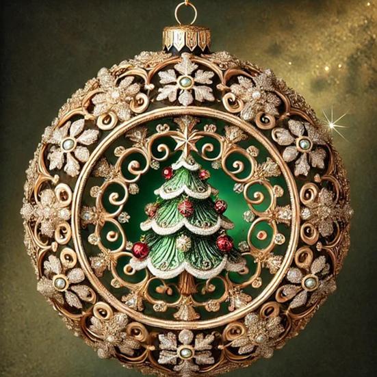 Elegant 2D Fairy Tale Planet Christmas Ornament with Snow Globe and Reindeer Motif