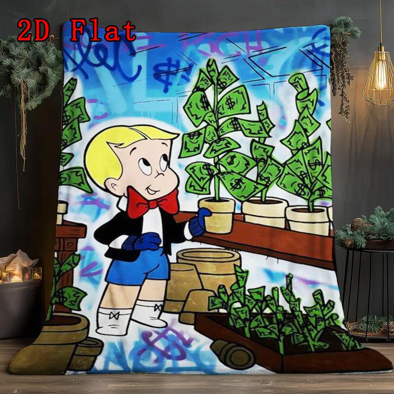 Richie Rich Comic Scene 2D Flat Pattern Flannel Blanket High quality All Seasons Warmth and Comfort Perfect for Christmas Gifts.NMT0928143