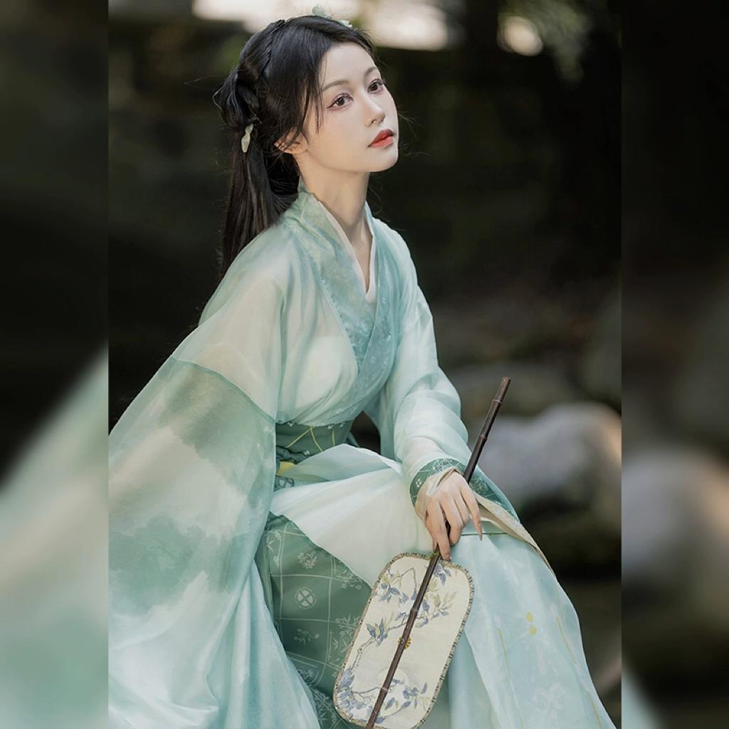 Hanfu de style chinois pour femmes des dynasties Wei et Jin, col croisé, manches larges, costume jupe une pièce