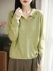 Women's Korean Style Lapel Wool Knit Cardigan with POLO Collar - Long Sleeve, Versatile, Casual Sweater for Spring.