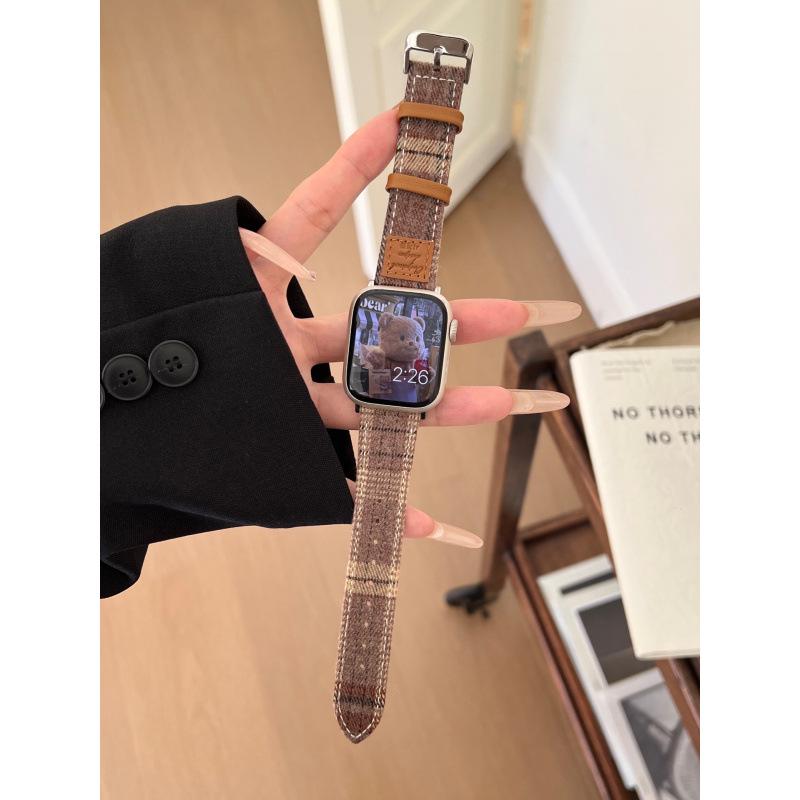 Colorful Woolen Plaid Leather Strap for Apple Watch Series 10/9/8/7/SE