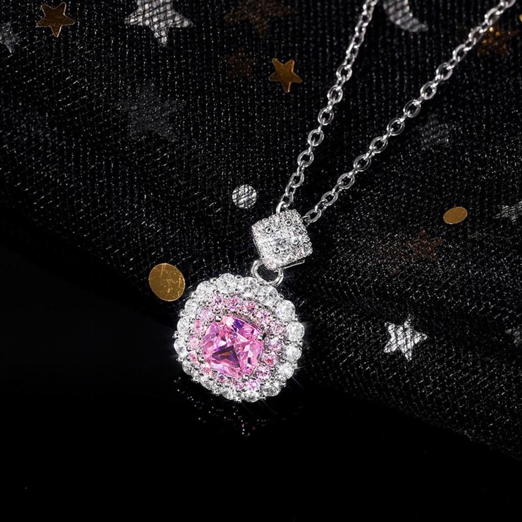 Radiant Yellow Center Stone Pendant Necklace Double Halo Design Sparkling Statement Jewelry for Women