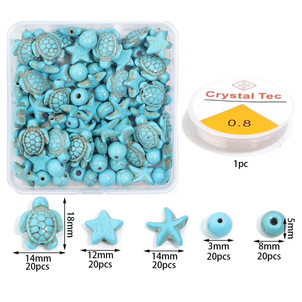 

1 Box 100Pcs Turtle Starfish Beads White Blue Turquoise Charm Beads for Jewelry Making DIY Bracelets Accessories Bead Set синий