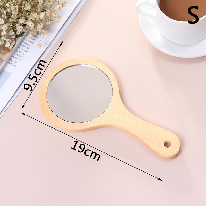 Round Wood Vintage Hand Mirror Makeup Vanity Mirror Cosmetic Make Up Mirrors