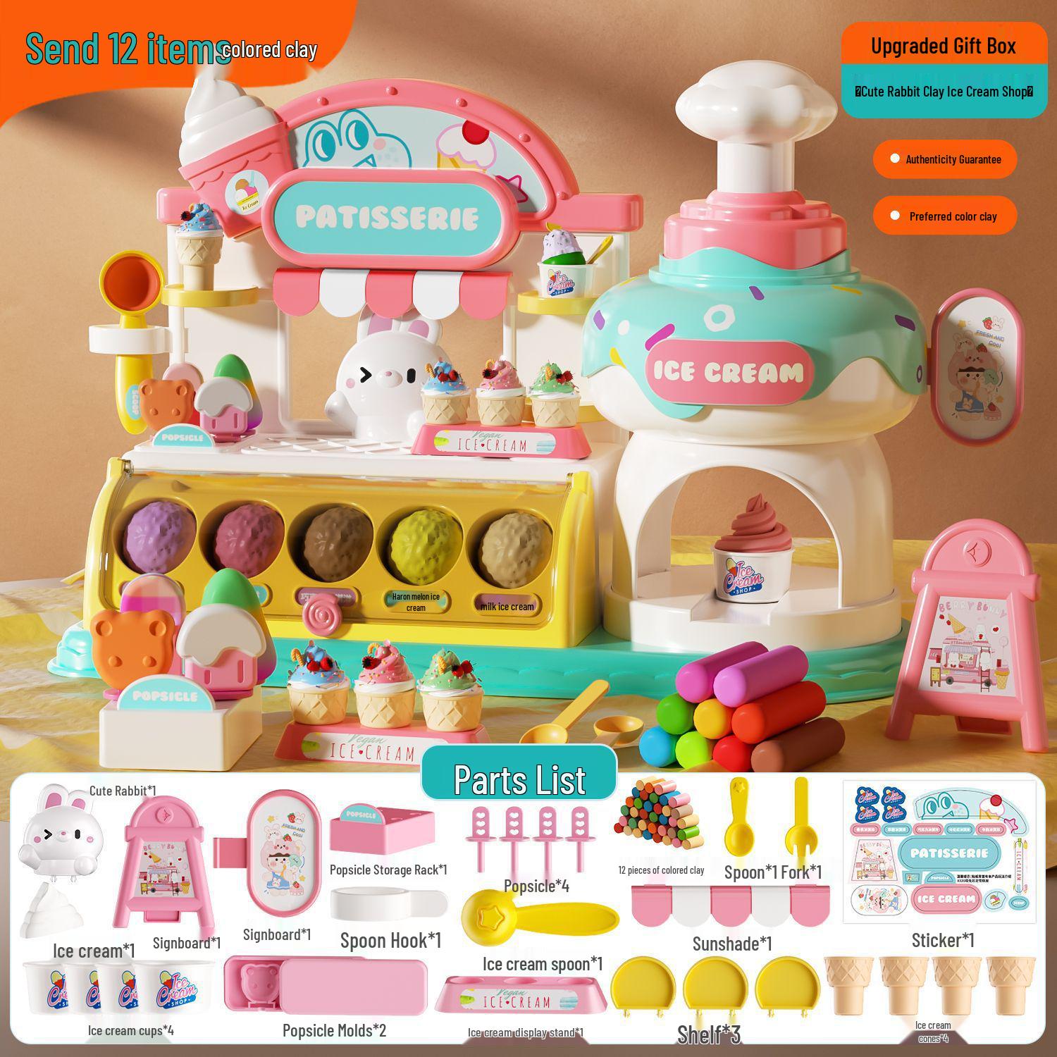Children s Pretend Play Clay Set: Ice Cream & Noodle Maker with Molds.