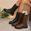 Women's Round Toe Mid-Calf Riding Boots, Side Zipper British Style Leather Boots, Plus Size Fall Winter Shoes