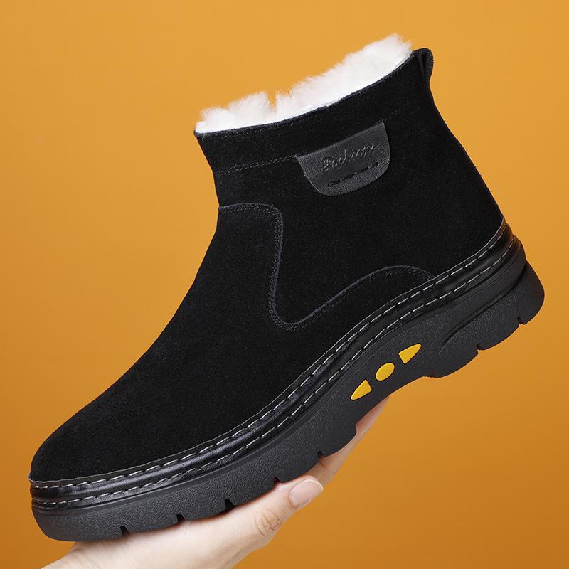 

Толстые теплые мужские ботинки, кожаная обувь, мужские зимние зимние ботинки, мужская повседневная обувь с высоким берцем на меху и бархатные ботильоны, мужские 8 чёрный