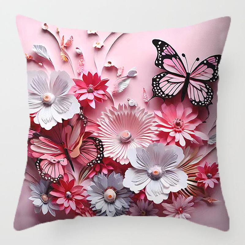 3D Floral Embroidery Throw Pillow Cover - Sofa Cushion, Digital Print Pillowcase