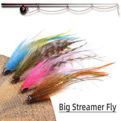 1PC #2/0 Büyük Streamer Tuzlu Su Sineği Grizzly Hackle Büyük Oyun Sinekleri Somon Levrek Turna Alabalık Kefal Balıkçılığı Yapay Yem Yemler
