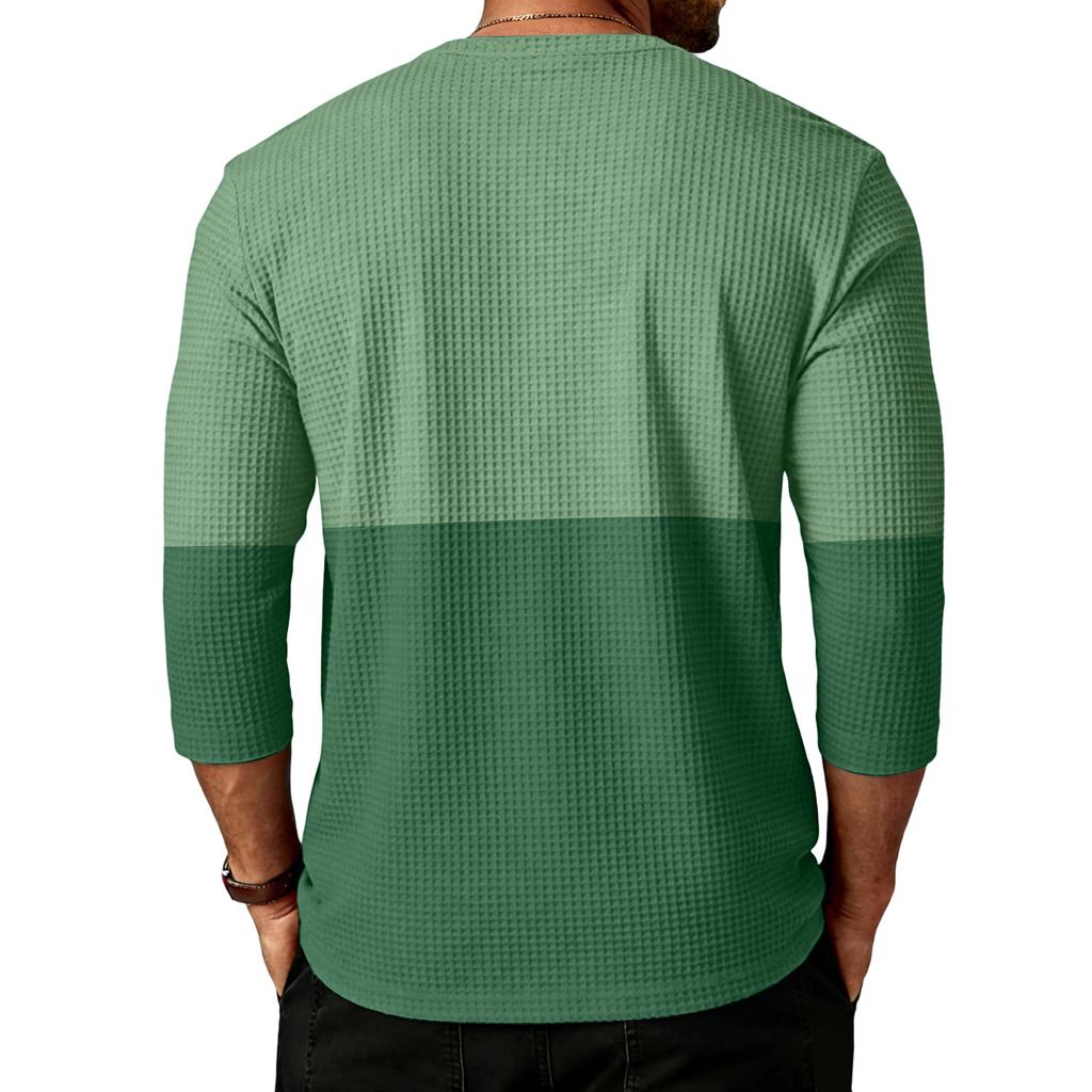 Men Knit Long Sleeve Crew Neck Casual Pullover Lightweight Top with Panel Design for Everyday Wear