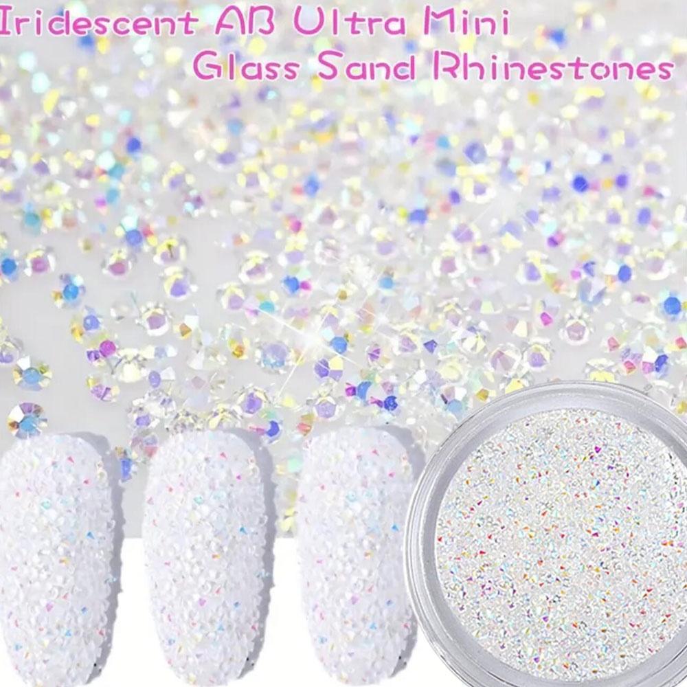 1.5mm Iridescent Micro Caviar Beads Nail Art Rhinestone 3D Clear AB Mini Pixie Crystals Gems Shiny Point-Bottom Glitter Decor *3