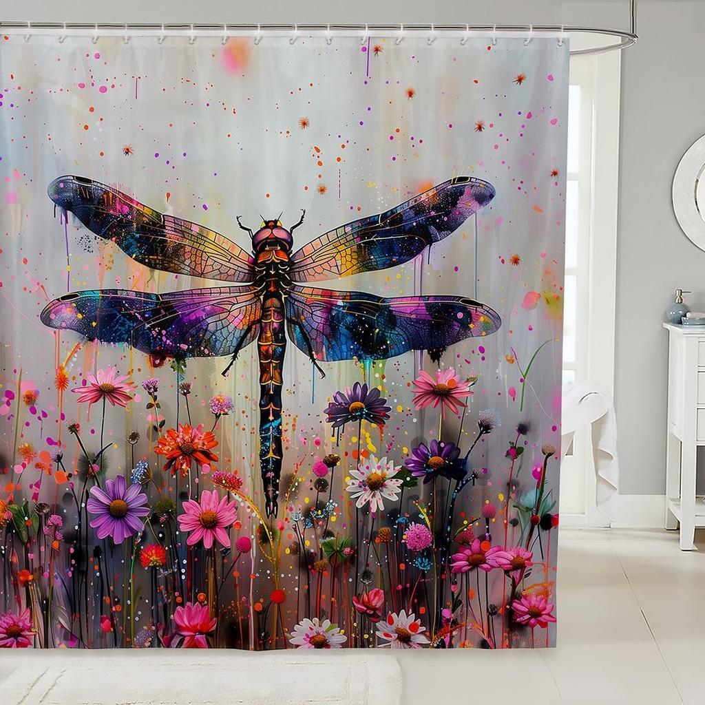 Japanese Style Bathroom Curtain Cherry BlossomShower Curtain for Girls Teen Women,Watercolor Mount Fuji Sakura Animal Aesthetics