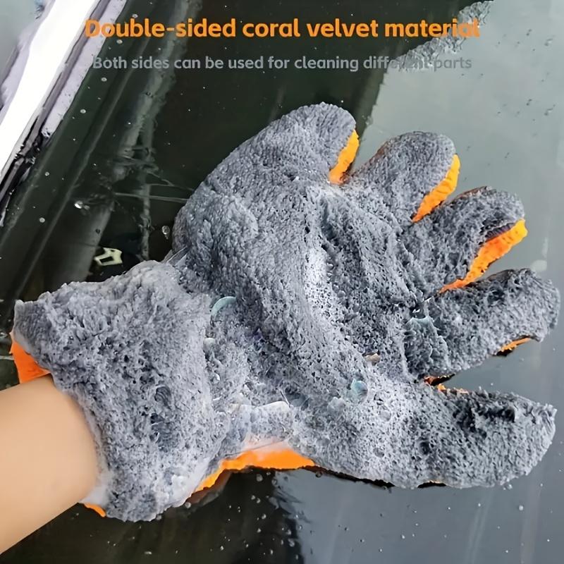 

1PC Multi functional 5-finger cleaning gloves for car washing and beauty, coral fleece car wiping gloves оранжевый