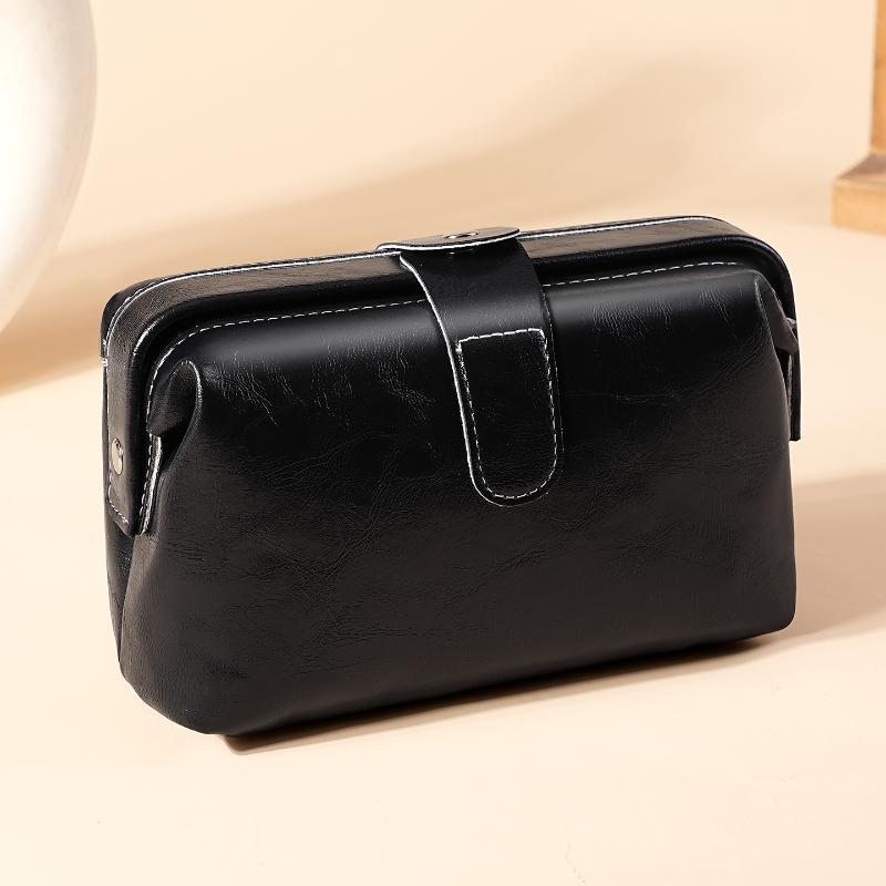 

Large-Capacity Retro Solid Color Button Makeup Bag Waterproof Travel Cosmetic Organizer Women s Coin Purse