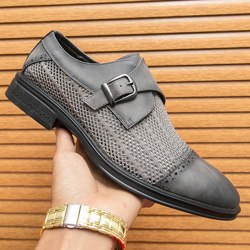 Fashion New Designer Men's Breathable Mesh Patchwork Patent Leather Shoes Male Summer Formal Wedding Dress Homecoming Monk Strap Loafers