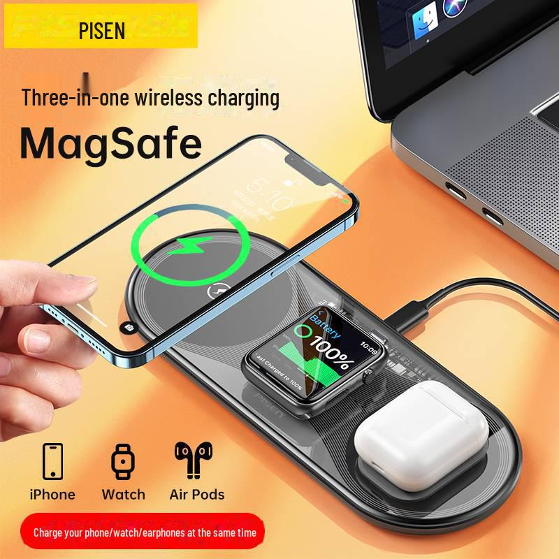 

PISEN 15W Three-in-One Wireless Charger for Apple Watch чёрный
