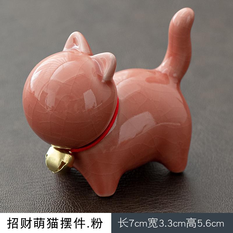 Ceramic Cat Sculpture Cartoon Bell Cats Tea Pet Teaware Accessories Home Office Teatable Micro-landscaping Decoration Pen Holder