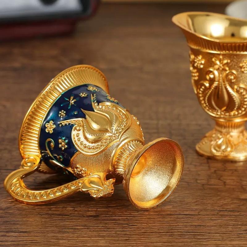 European Exquisite Handle Cup, Alloy Relief Mini Liqueur Tumbler, Portable Vintage Vodka Glass, Wine Cabinet Decorations, 1pcs