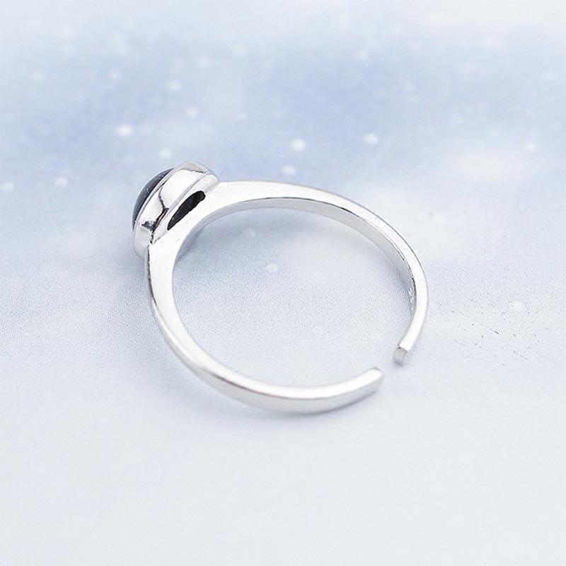Lindon srebrne pierścionki dla kobiet z utworzonym okrągłym obsydianem kamień otwarty regulowany pierścionek prezent urodzinowy