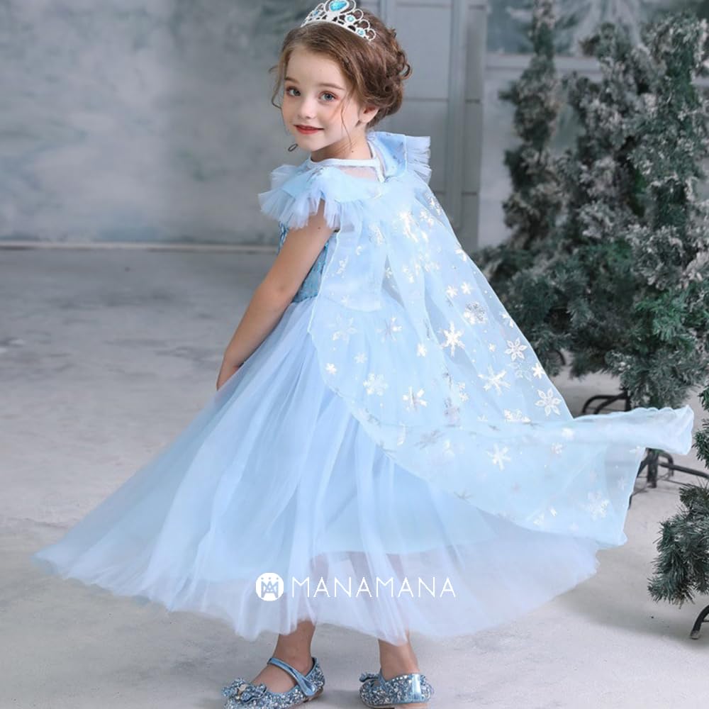 Kinder Prinzessin Kinder Licht 100cm [MANAMANA] Kinderkleid, Kleid, Kleid, Tiara, Schneeflocke, Stab, Handschuhe, 4-teiliges Set, Kostüm, Blau, Mädchen, 100,
