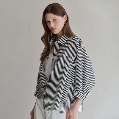 Side Slit Stripe Loose Fit Shirt Zf08qb005nh