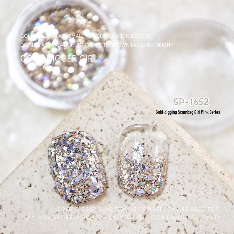 Gold Digger Pink Glitter Mix & Iridescent Nail Sequins for Nail Art
