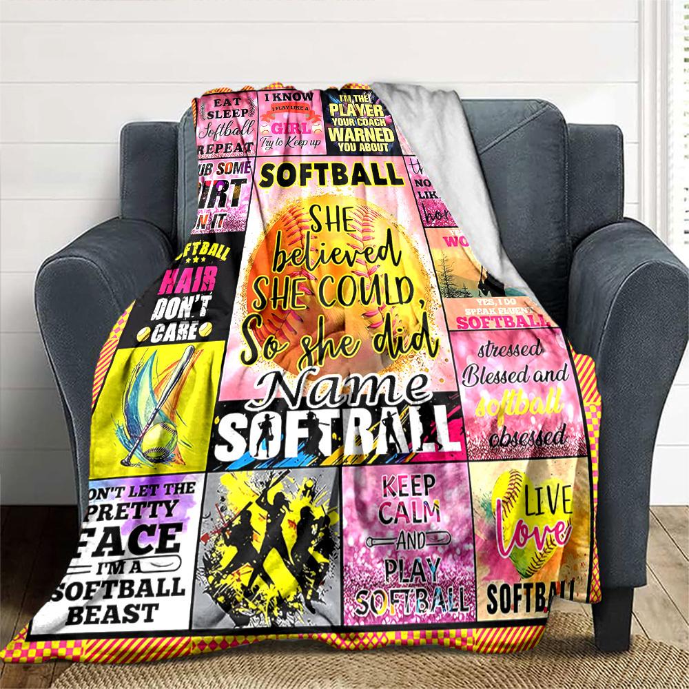 Softball Motivation And Inspiration Quotes Lightweight Customizable Blanket Personalized Name Comfortable Texture Versatile For Sofa Couch Office Bed