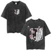 Anime Attack on Titan Washed T Shirt Men Cotton Casual Short Sleeve T-shirt Manga Levi Ackerman Oversized T-shirts Streetwear