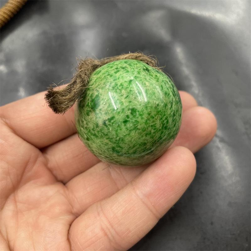 Green Iron Dragon Jade Luck Bead Pendant - 30mm Round