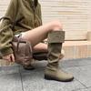 4CM European and American fashion simple knee boots 2025 autumn and winter new round head thick heel folded high knight boots women