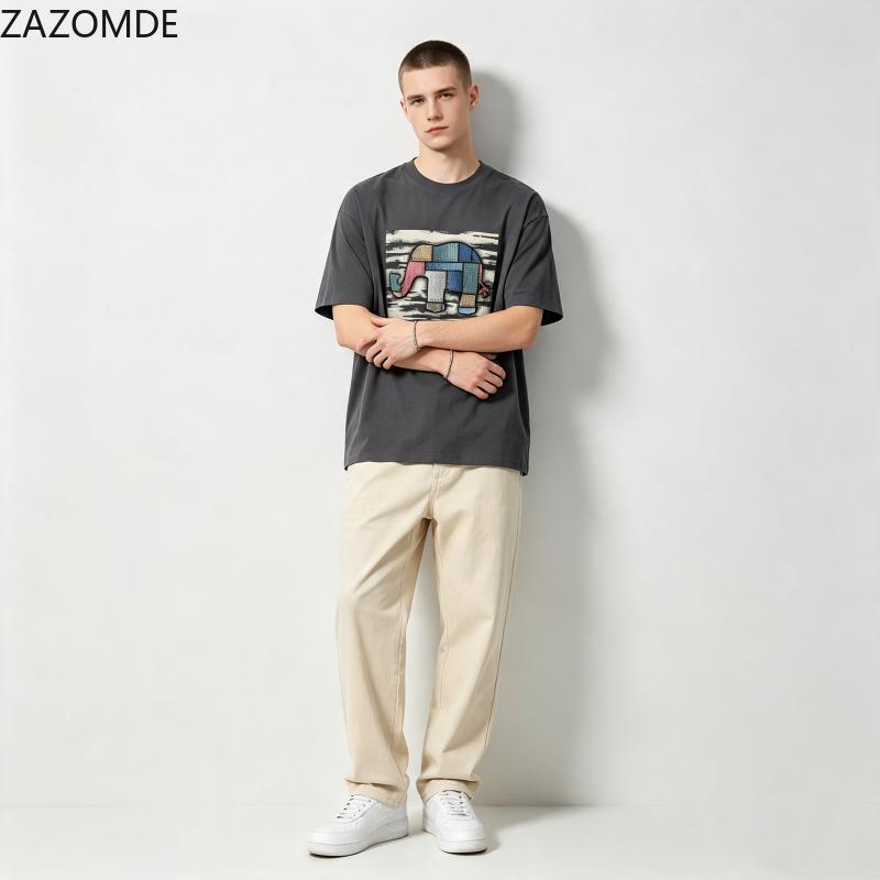 ZAZOMDE Unisex Patchwork Elephant Graphic T Shirt Summer Cotton Crewneck Short Sleeve Loose Vintage Streetwear Casual Tee Tops